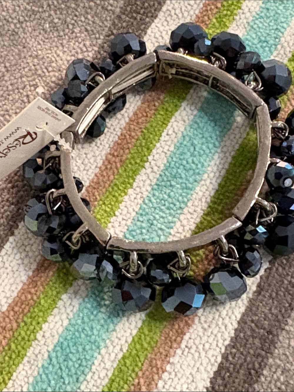 Faceted Black Bead Charm cha cha  Bracelet
